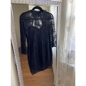 Mini Black Lace Long Sleeve Dress